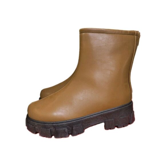 ROUGE TAN/Brown Women's Chunky Heel Boots Size 9 New Box - Picture 3 of 10